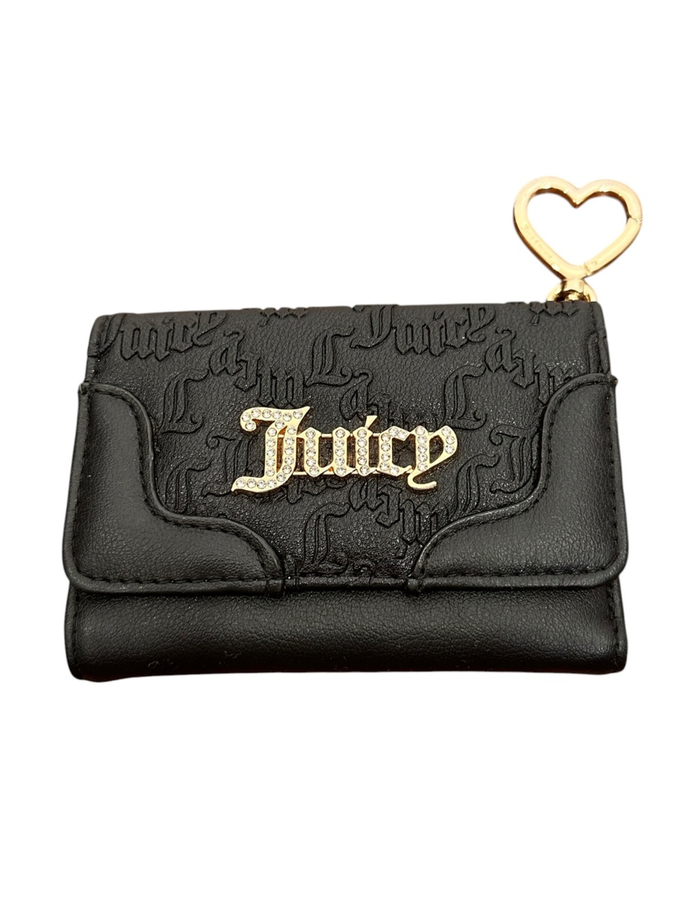 Juicy Couture Black Embossed Wallet with Gold Logo and Heart Charm